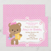 Beer Invitation (Meisje - met Sterren) Roze Polka Kaart (Voorkant / Achterkant)