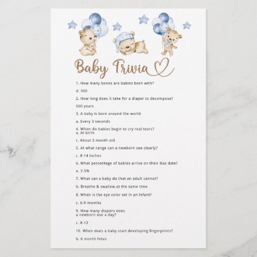 Beer jongen baby shower Baby Trivia (Achterkant)