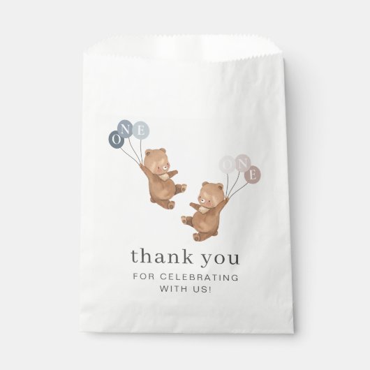 Beer Jongen Meisje Twins - 1e Verjaardag - Bedankzakje (Voorkant)