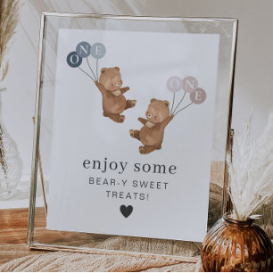 Beer Jongen Meisje Twins - 1e Verjaardag - Treats  Poster