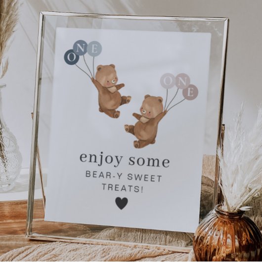 Beer Jongen Meisje Twins - 1e Verjaardag - Treats  Poster