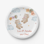 Beer Jongen Meisje Twins - Eerste Verjaardagsfeest Papieren Bordje (Voorkant)