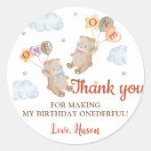 Beer Jongen Meisje Twins - Eerste Verjaardagsfeest Ronde Sticker (Voorkant)