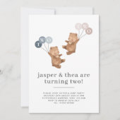 Beer Jongen Meisje Twins Joint 2e Verjaardagsuitno Kaart (Voorkant)