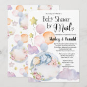 Beer jongen roze bloemen ballonnen baby shower per kaart (Voorkant / Achterkant)