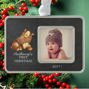 Beer jongens Eerste Kerstfeest Foto van Baby Verzilverd Omlijst Ornament