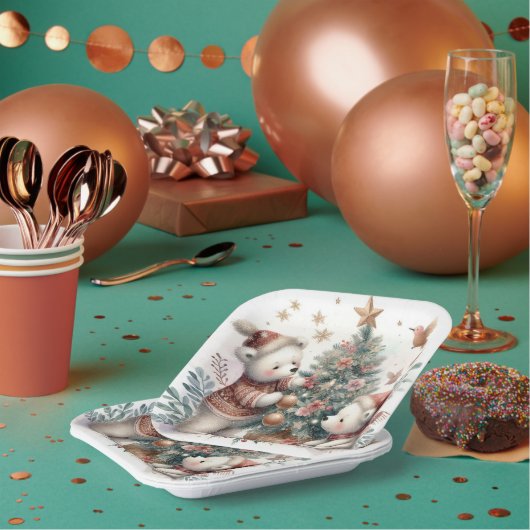 Beer kerst 1 papieren bordje (Multi)