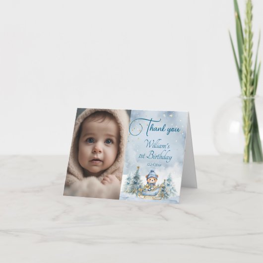 Beer Kerst Eerste Verjaardag Winter Bedankkaart (Voorkant)