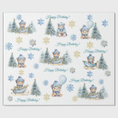 Beer Kerst Eerste Verjaardag Winter Cadeaupapier (Vlak)