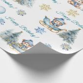 Beer Kerst Eerste Verjaardag Winter Cadeaupapier (Hoek)