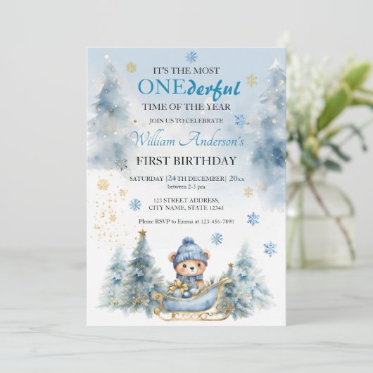 Beer Kerst Eerste Verjaardag Winter Kaart (Staand voorkant)