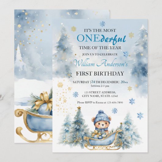 Beer Kerst Eerste Verjaardag Winter Kaart (Voorkant / Achterkant)