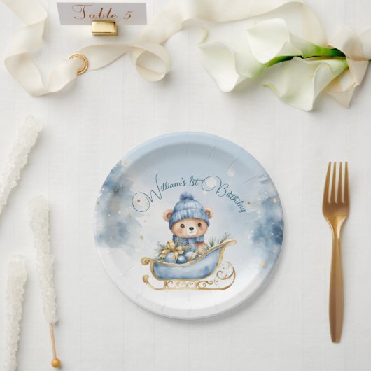 Beer Kerst Eerste Verjaardag Winter Papieren Bordje (Huwelijk)