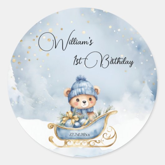 Beer Kerst Eerste Verjaardag Winter Ronde Sticker (Voorkant)