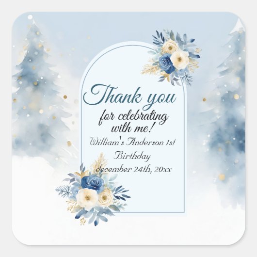 Beer Kerst Eerste Verjaardag Winter Vierkante Sticker (Voorkant)