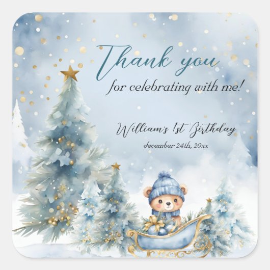 Beer Kerst Eerste Verjaardag Winter Vierkante Sticker (Voorkant)