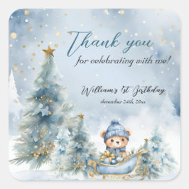 Beer Kerst Eerste Verjaardag Winter Vierkante Sticker