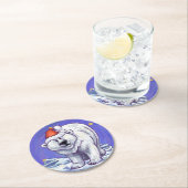 Beer kerst ronde kartonnen onderzetter (Insitu)