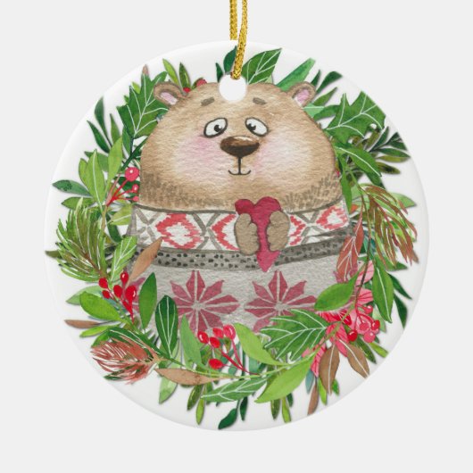 Beer kerstboomschildering keramisch ornament (Voorkant)