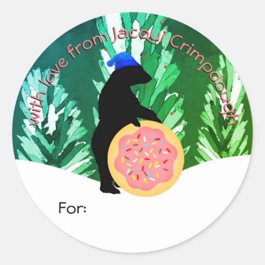 Beer kerstkoekje gepersonaliseerd naar van ronde sticker (Voorkant)