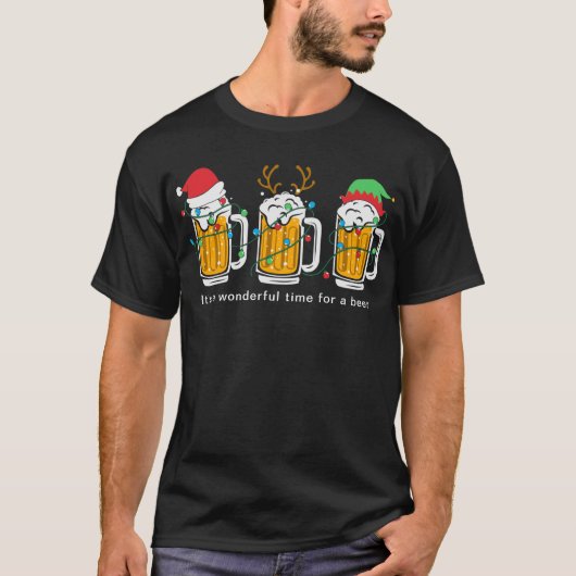 Beer kerstlampjes Funny Festive Holiday Tri-Blend Shirt (Voorkant)
