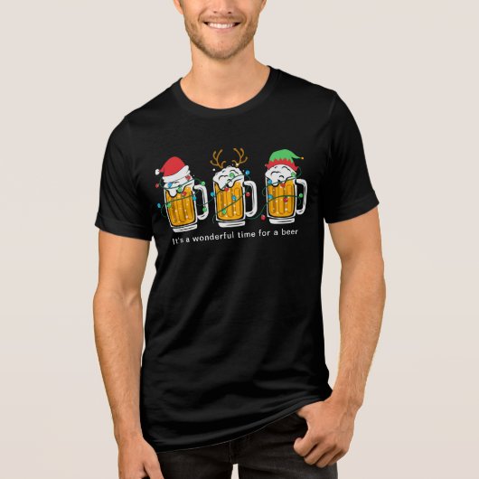 Beer kerstlampjes Funny Festive Holiday Tri-Blend Shirt (Voorkant)
