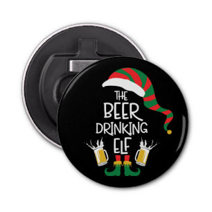 Beer Kerstmis Elf Funny Typografie Gepersonaliseer Button Flesopener