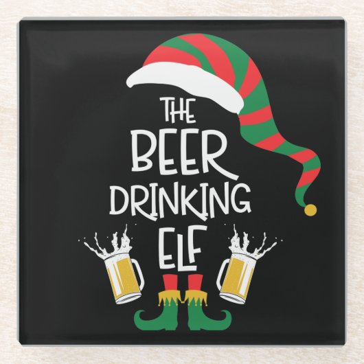 Beer Kerstmis Elf Funny Typography Holiday Glazen Onderzetter (Voorkant)