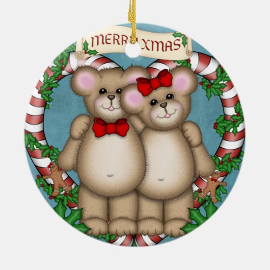 Beer kerstpaar keramisch ornament (Achterkant)