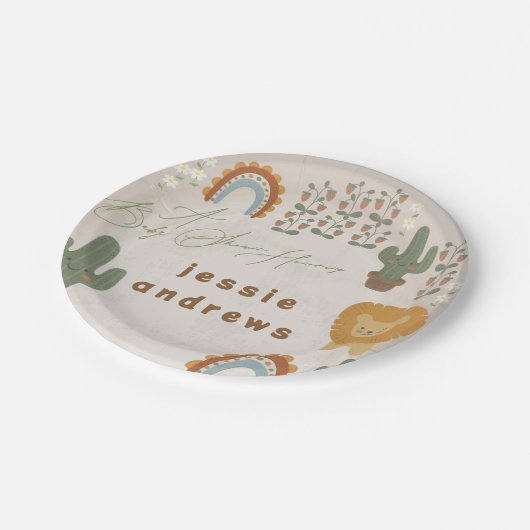 beer konijnenleeuw cactus woodland modern Baby sho Papieren Bordje (Gekanteld)