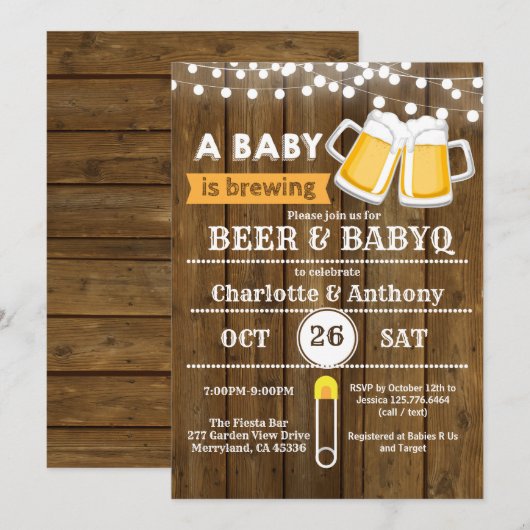 Beer koppels baby shower uitnodiging genderneutraa (Voorkant / Achterkant)