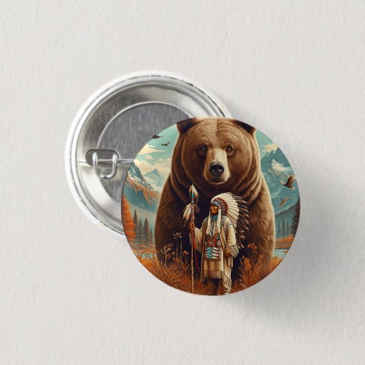 Beer krijger beschermer. ronde button 3,2 cm (Voorkant /achterkant)