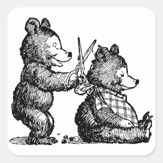 Beer krijgt een Haircut  Illustratie Vierkante Sticker (Voorkant)