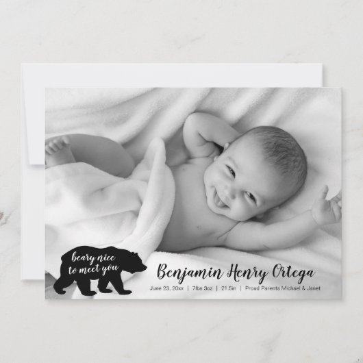 Beer Leuk om je te ontmoeten Baby Fotoaankondiging Aankondiging (Voorkant)