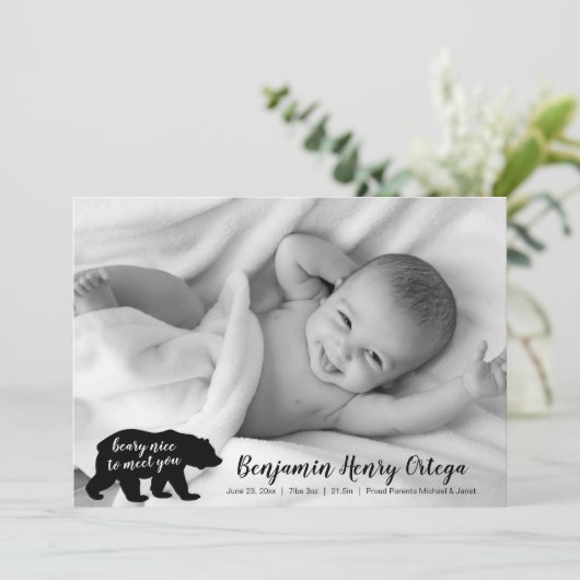Beer Leuk om je te ontmoeten Baby Fotoaankondiging Aankondiging (Staand voorkant)
