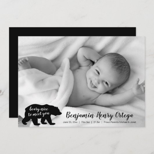 Beer Leuk om je te ontmoeten Baby Fotoaankondiging Aankondiging (Voorkant / Achterkant)