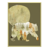Beer loopt in Bossen Maan Geschilderd bos Wildlife Foto Afdruk (Voorkant)