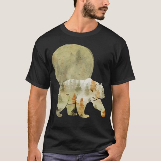 Beer loopt in Bossen Maan Geschilderd bos Wildlife T-shirt (Voorkant)