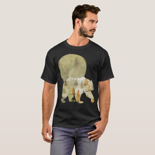 Beer loopt in Bossen Maan Geschilderd bos Wildlife T-shirt (Voorkant volledig)