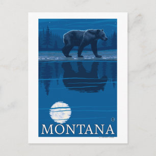 Beer loopt in het moonlight Vintage Travel Briefkaart