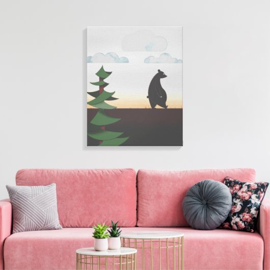 Beer lopend in de zonsondergang canvas afdruk (Insitu (Woonkamer))