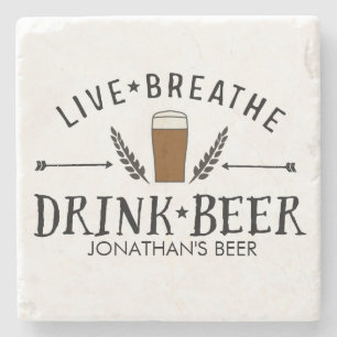 Beer Love Hipster Live Breathe Drink Beer Custom Stenen Onderzetter