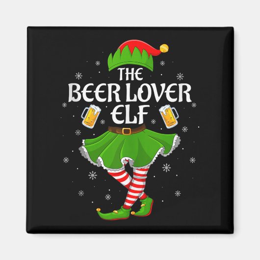 Beer Lover Elf Christmas Family Girls Women Elf Sq Magneet (Voorkant)