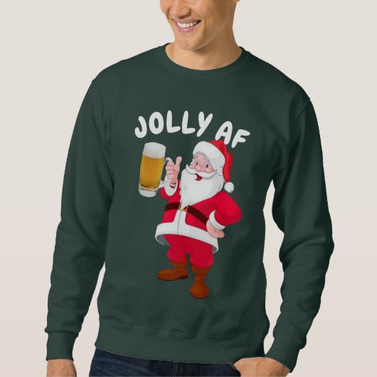 Beer lover Santa Jolly AF Feestdagen Funny Kerstmi Trui (Voorkant)