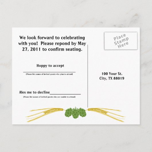 Beer Lover's RSVP Post Kaart (Achterkant)