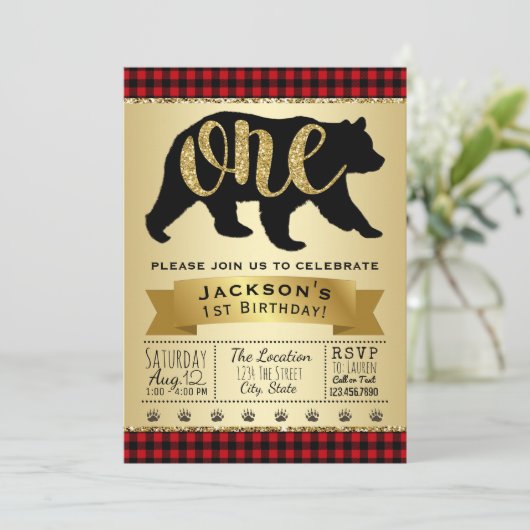 Beer Lumberjack 1e Verjaardag Uitnodigingen (Staand voorkant)