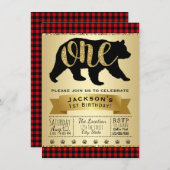 Beer Lumberjack eerste verjaardagsfeestuitnodiging Kaart (Voorkant / Achterkant)