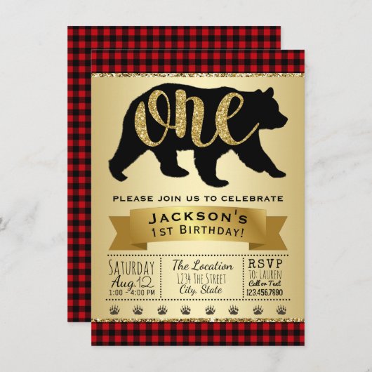 Beer Lumberjack eerste verjaardagsfeestuitnodiging Kaart (Voorkant / Achterkant)