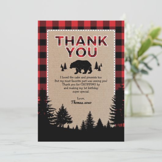 Beer Lumberjack Wild One Birthday Bedankt Card Kaart (Staand voorkant)