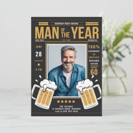 Beer Magazine Grappige Mannen Verjaardag foto Uitn Kaart (Staand voorkant)